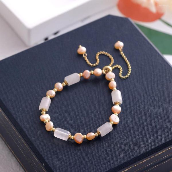 Strand Advanced Light Design de luxe Tempérament de niche Sensation haut de gamme Bracelet de perles d'eau douce Style national Moelle de jade