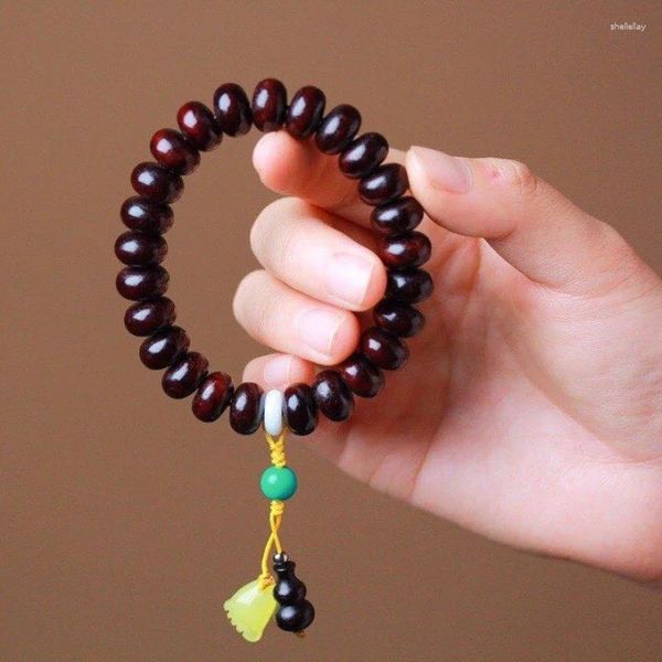 Pulsera de cuentas de estilo antiguo de Pterocarpus Santalinus africano, cuentas de barril Diy de Zambia con colgante de sándalo rojo