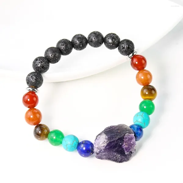 Strand Agate Oeil de Tigre Pierre Volcanique Perles D'espacement Bracelet Irrégulier Améthyste Chakra Énergie Quartz Bracelet Reiki Guérison Poignet Bijoux