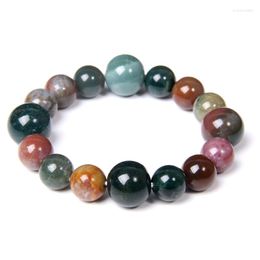 STRAND AGATES ABRACELETS MANNEN POLIEDE 14 MM Naurale kleurrijke agat kralen Bracelet Women Pulseras Mujer Moda Bangle Pierre sieraden