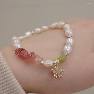 Strand ALLME exquis clair rose vert pierre naturelle perle d'eau douce Bracelet perlé femmes CZ Zircon fleur coeur Bracelets