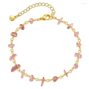 STRAND ALLME FRANS 18K Echt goud vergulde messing onregelmatige roze kleur natuursteen kristallen bedelarmbanden voor vrouwen sieraden