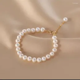 Strand ALLME-borla ajustable de perlas de agua dulce auténticas francesas para mujer, joyería de cobre chapada en oro Real de 14 quilates