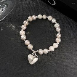 Strand Allme Merveilleuse perle d'eau douce baroque pour femmes placing argent cuivre coeur billes perles bracelets tous les jours bijoux