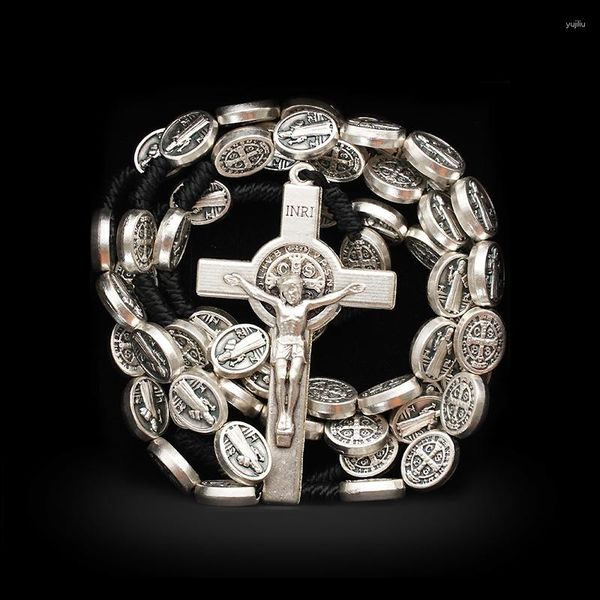 Bracelet en alliage à brins, chapelet saint Benoît, vierge marie