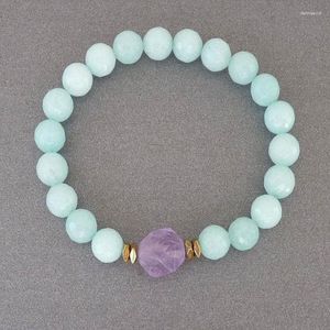 Pulsera de hebra de amazonita para mujer, regalo para mamá, joyería de cristal de cuarzo rosa, cuenta de menta