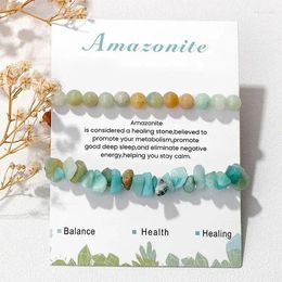 Conjunto de pulsera de cuentas de piedra de amazonita con tarjeta, ágatas de Chip Natural, cristal elástico, joyería de Yoga, regalo para mujeres y hombres