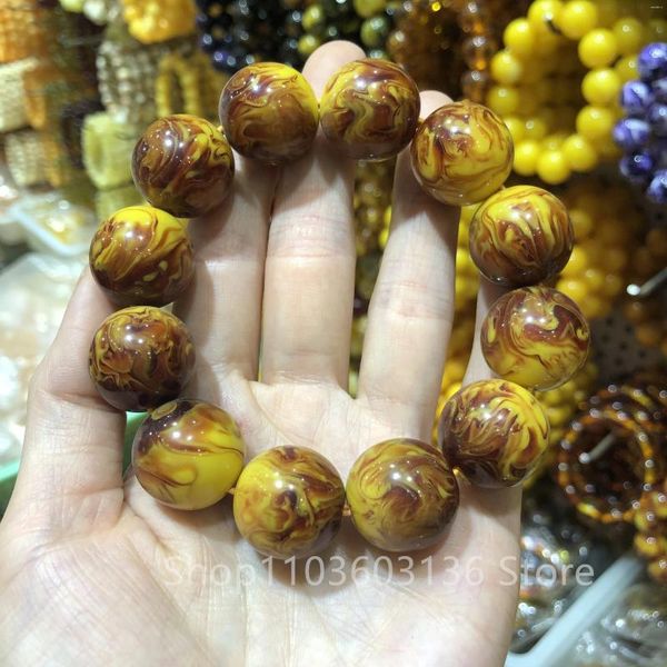 Stron Amber jaune en cire d'abeilles Bracelet de cire de miel Bracelets à motifs ronds Row pour hommes Hand Bangle approprié 15-20 -25 cm