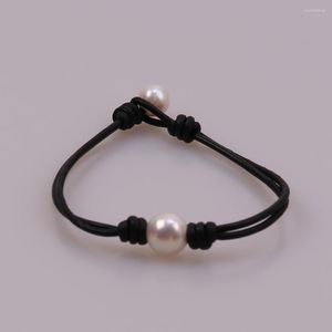 Strand Ambrum saint valentin fait à la main femmes Bracelet à perles simples Double cuir perlé perles de culture d'eau douce bracelets