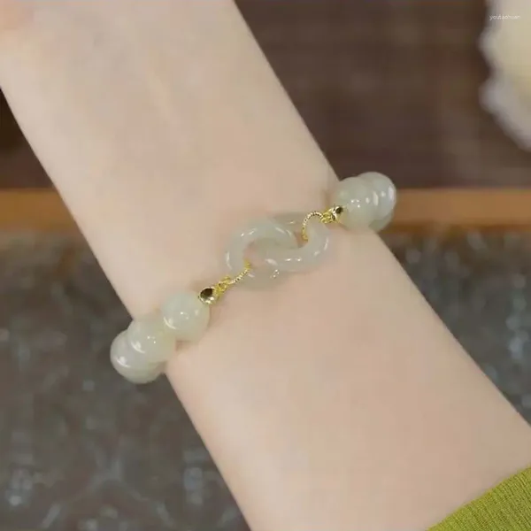 Joyería de mano de estilo antiguo de hilo para atraer la buena suerte, pulseras coreanas, pulseras de imitación de Jade Hetian, pulseras chinas para mujeres