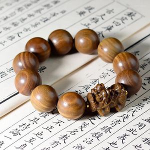 Bracelet de perles de bouddha en bois ancien, sculpture en bois de santal vert, Pixiu, culturel et ludique