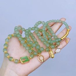 Strand Anglang Vintage Leaf Peanut Bouddha Square Crystal vert pour les femmes accessoires de bijoux de mode YBR818