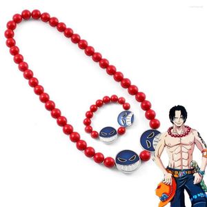 Strand Anime Portgas D Ace Cosplay Bracelet collier ensemble unisexe perles rouges sourire cri visage pendentif bijoux accessoires cadeaux