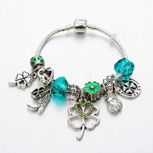 Strand ANNAPAER Design Bracelet en acier inoxydable vert herbe chanceuse pour la vie bracelet à breloques en perles offre spéciale cadeau pour les femmes
