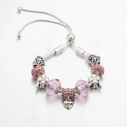 Strand ANNAPAER Design Vintag luxe Abalorio taille librement réglable doux rose coeur perlé pendentif bracelets bijoux pour Feminina