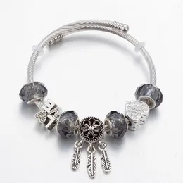 Strand Annapaer Fashion A réglable en acier inoxydable Bracles Sweet Love Perles avec Bracelet de rêve Bracelet Fit Pan Bangle pour femmes