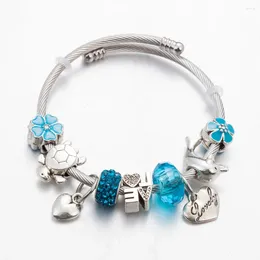 Strand ANNAPAER bijoux de mode bracelets réglables en acier inoxydable bleu perles de verre de Murano Bracelet ajustement bracelet original pour les femmes cadeaux