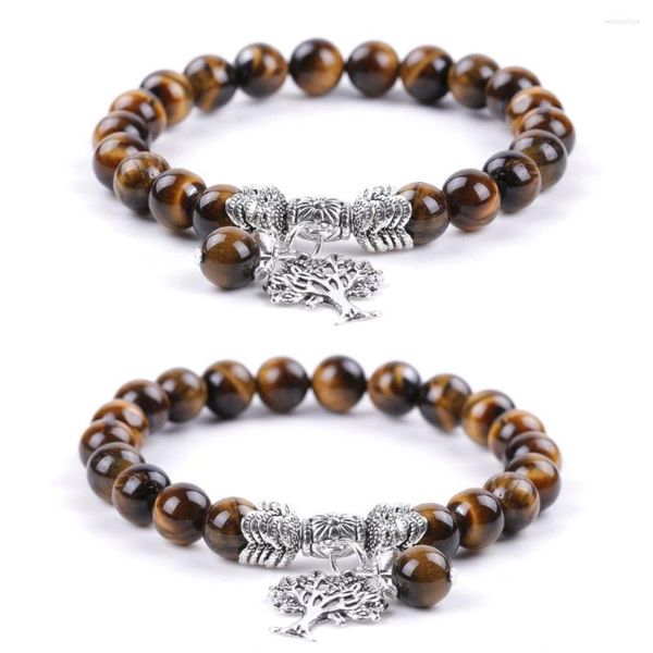 Brin pommier de vie 8mm perles oeil de tigre pierre Bracelet perlé bouddha Yoga étirer femmes hommes amoureux main chaîne bijoux