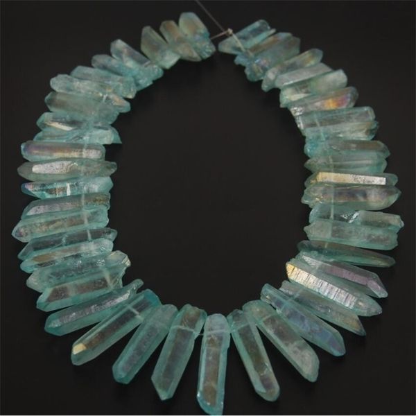 Strand Aqua Aura Blue Druzy Crystal Point Perles en vrac Titanium Quartz Angel Cluster 8-10x30-50mm