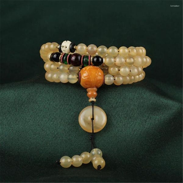 Bracelets en corne de mouton de Style tibétain naturel Mala, perles de polissage avec os de soie de sang, bijoux artisanaux, arrivée de brins 108