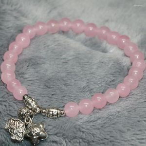 Strand Arrivée 6mm Rose Naturel Jades Pierre Calcédoine Quartz Cristal Bracelets Perles Rondes Femmes Bijoux 7.5 pouces B1941