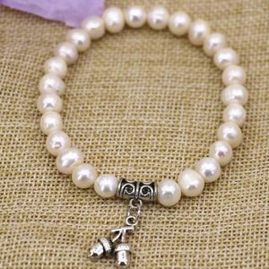 Hebra llegada Natural agua dulce cultivada hilo blanco perlas 7-8mm pulsera mujeres encantos Diy joyería 7,5 pulgadas B3117