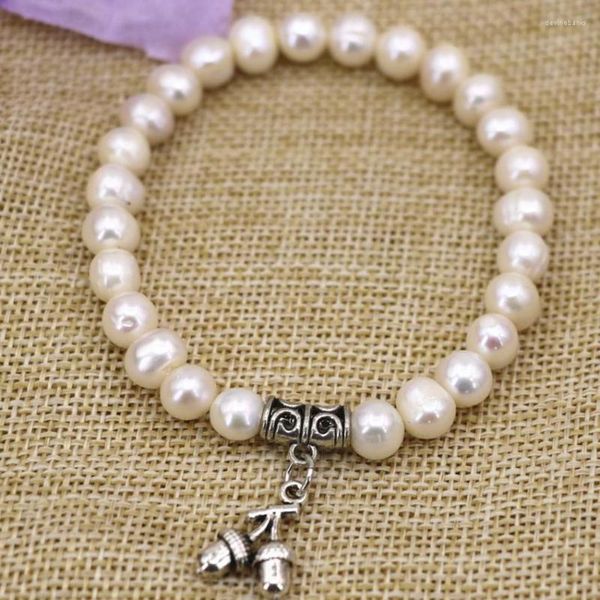 Strand Arrivée Naturelle D'eau Douce De Culture Fil Blanc Perles Perles 7-8mm Bracelet Femmes Charmes Diy Bijoux 7.5 pouces B3117