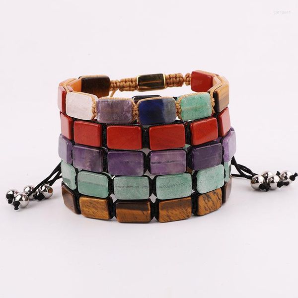 Strand Arrivée Pierre Naturelle Carré 7 Chakra Énergie Cristal Perles Tressé Personnalisé Macramé Bracelet Bijoux Hommes Femmes