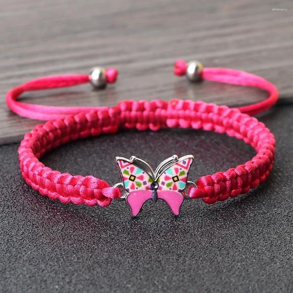 Strand Llegada Rosa Rojo Mariposa Espaciador Pulsera trenzada Hilo hecho a mano Pareja Pulseras Mujeres Hombres Curación Yoga Brazalete Joyería