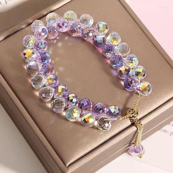 Hebra de pulsera de cristal austriaco artificial, cuentas de piedra brillante a la moda, pulseras elásticas de joyería para mujer