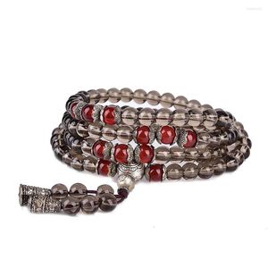 Hebra Asingeloo budista tibetano Handmad Natural fumar cuarzo piedra oración cuentas Buda pulsera Rosario pulseras hombres joyería