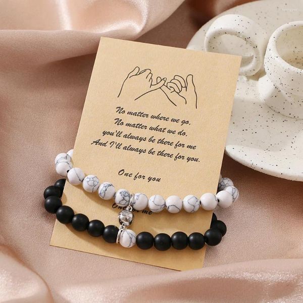 Strand attrayant couple aimant bracelet de perles avec carte 2023 mode Noël Saint Valentin cadeau bijoux de fête pour femmes hommes