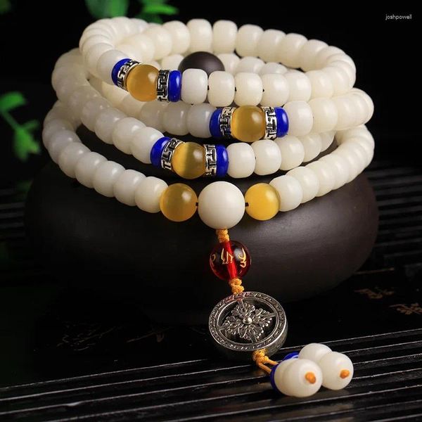 Pulsera auténtica de raíz de Hainan Bodhi, 108 cuentas, semilla de pareja pulida tibetana