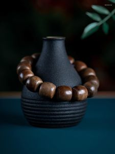 Pulsera auténtica de madera de agar Kalimantan para hombre, cuentas de Buda de Material antiguo, artesanías de cuentas en forma de barril de madera