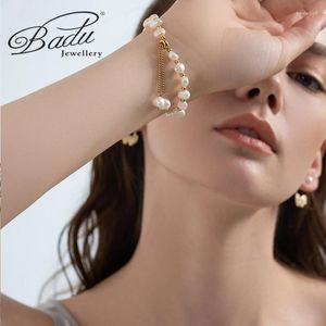 Strand Badu Real Natural Water Water Baroque Pearl Pearl Conindled Steel Bracelets For Women Beads Bijoux Cadeaux l'année