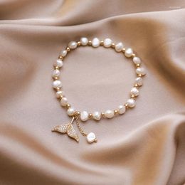 Strand barokke natuurlijke zoetwaterparelparels armband armband voor vrouw met zirkoon zeemeermin staart hanger temperament sexy cadeau sieraden