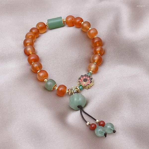 Strand Barrel Perle Agate Bracelet Pour Femmes Transfert Lotus Accessoires Calcédoine Aventurine Citrouille De Luxe Bijoux