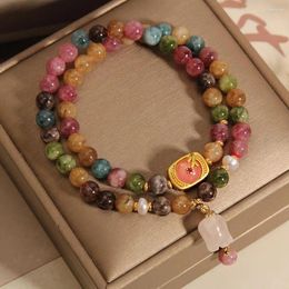 Pulsera de cuentas de turmalina para mujer, elegante Vintage, perla de imitación, joyería ligera y colorida para aliviar el estrés, para mejorar