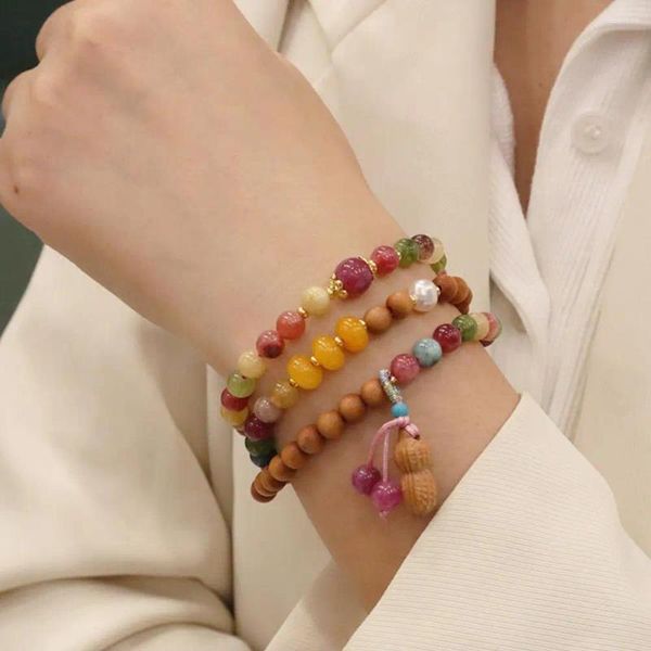 Pulsera de cuentas hecha a mano elegante Vintage perla de imitación turmalina para mujer joyería de lujo elástica colorida