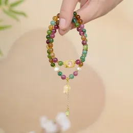 Pulsera de cuentas de hilo para mujer, joyería de piedras semipreciosas, turmalina de perla de imitación Vintage elegante, lujo elástico colorido