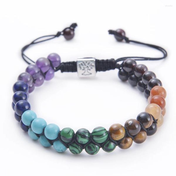 Pulsera de cuentas de hilo para hombres y mujeres, 7 Chakras, cristales curativos, cuentas de piedra de Yoga, pulseras de meditación y ansiedad