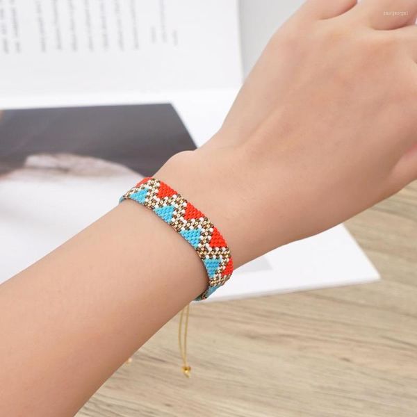 Pulsera con cuentas de hilo, ondas geométricas, gradiente, moda minimalista, tejida a mano, cuentas de arroz ajustables bohemias