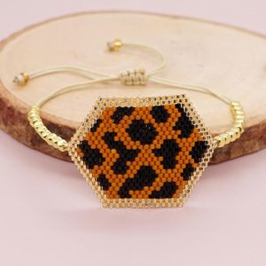 Strand Beaded Bracelet Hexagonal Leopard Print Fashion Personnalisé Minimaliste Tissé À La Main Réglable Bohemian Rice Bead