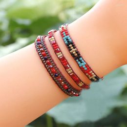 Bracelet de perles à brins, Design original, couleur flèche, géométrie, bohémien, tricot à la main, marée réglable, ensemble de perles de riz simples