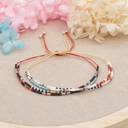 Bracelet de perles à brins, original, couleur arc-en-ciel, Double pont, tricot à la main, bohémien, marée réglable, perle de riz Simple