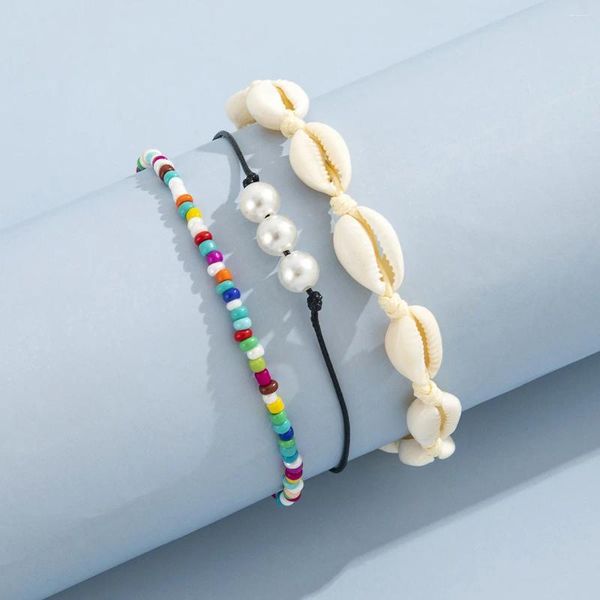 Bracelet à brins de perles, coquillage de mer, originalité, marée de perles, tricot à la main, bohémien, ensemble de perles de riz simples et réglables