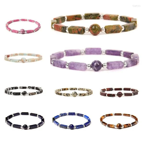 Bracelet de perles en pierre d'améthyste naturelle pour femmes et hommes, Tube carré, perles d'améthystes pour dames et filles, livraison directe