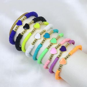 Brin Perlé Brins 10 Pièces Coeur Forme Charmes Polymère Argile Bracelet Bijoux À La Main Chaîne Femmes Mode 90008