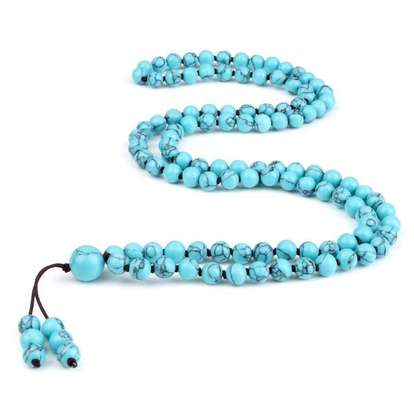 Strand Beaded Strands 108 Mala Natural Blue Turquoises Onyx Pulseras de oración Collar Hecho a mano Reiki Healing Bracelet Charm Malachite Jew