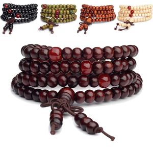 Brin Perlé Brins 108 Perles 6mm Naturel Bois De Santal Bouddhiste Bouddha Bois Prière Perle Mala Unisexe Hommes Bracelets Bracelets Bijoux Bijoux